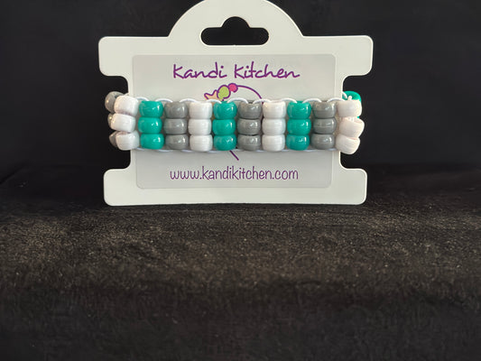 Gray and Teal 3 Row Ladder Cuff