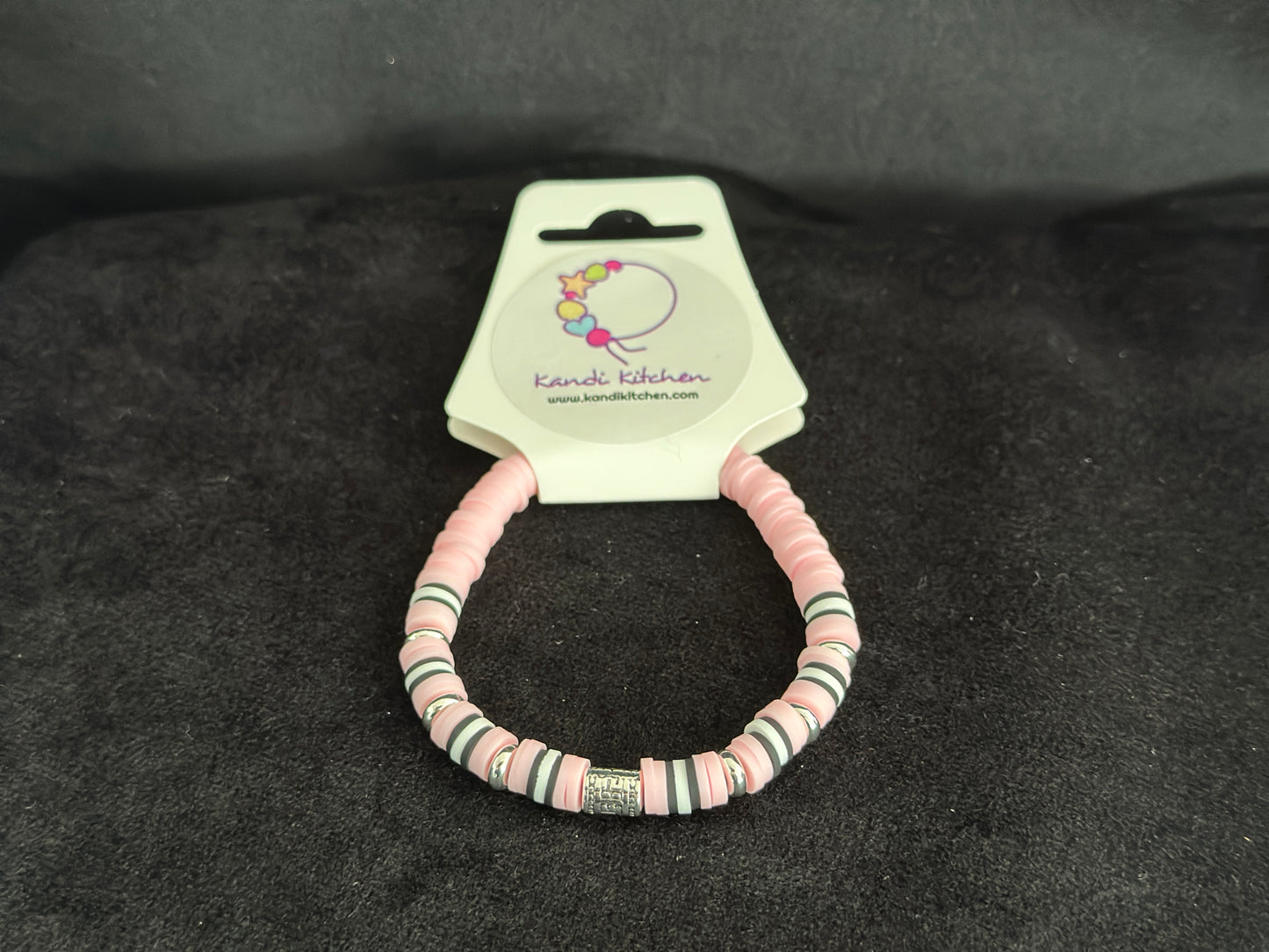 Clay Bead Bracelet - Pink, Black and White