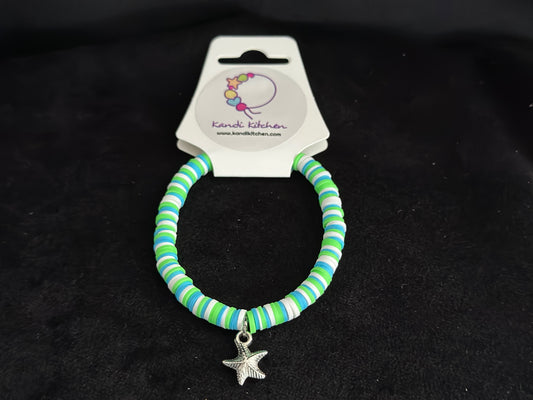 Clay Bead Bracelet - Green, Blue, White and Starfish