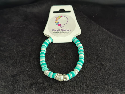 Clay Bead Bracelet - Teals and White
