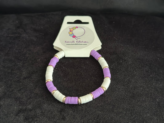 Clay Bead Bracelet - Purple and White