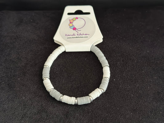 Clay Bead Bracelet - Light Gray and White