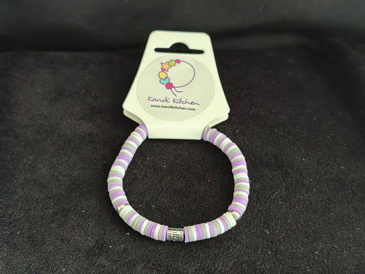 Clay Bead Bracelet - Purple, Light Gray and White