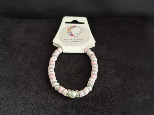 Clay Bead Bracelet - Pink, Gray and White