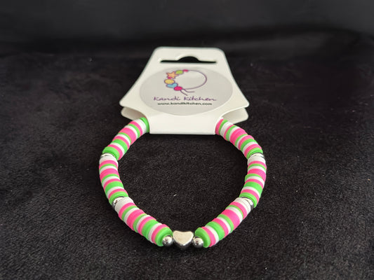 Clay Bead Bracelet - White and Bright with a Heart