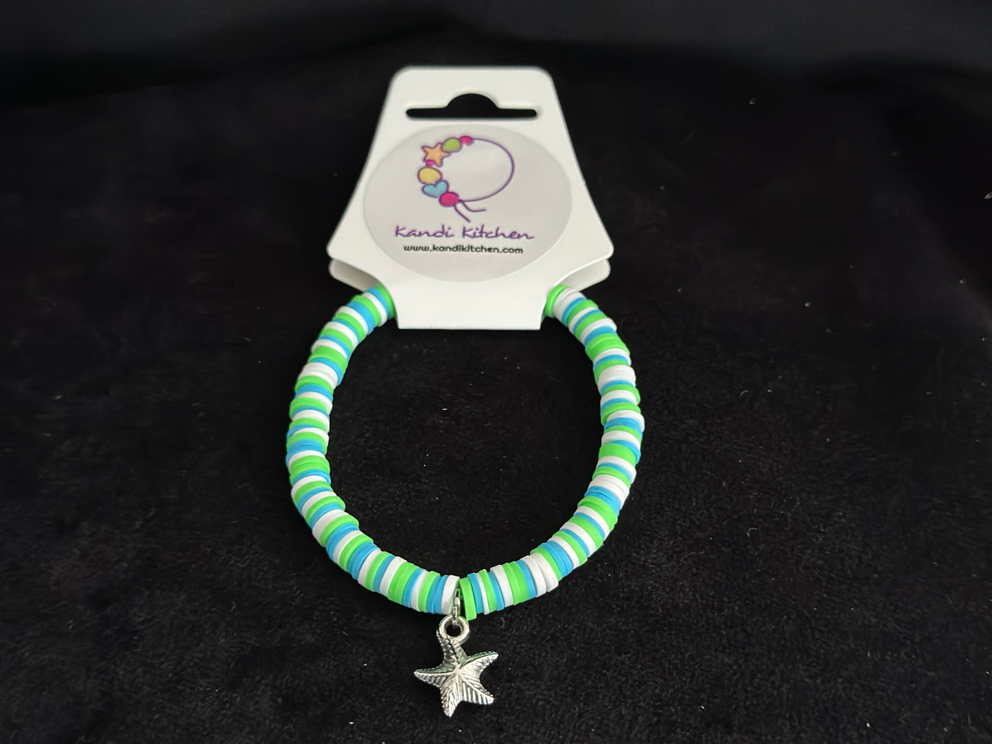 Clay Bead Bracelet - Green, Blue, White and Starfish
