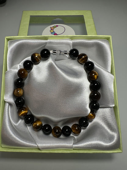 Black Onyx and Tiger Eye Bracelet 8mm