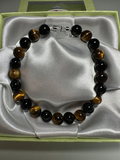 Black Onyx and Tiger Eye Bracelet 8mm