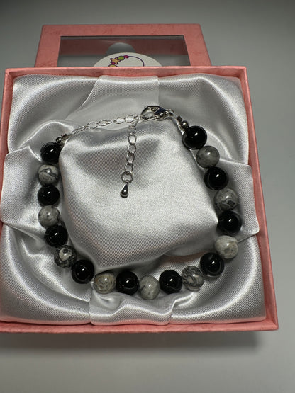 Black Onyx & Map Stone Picasso Jasper 8mm Bracelet