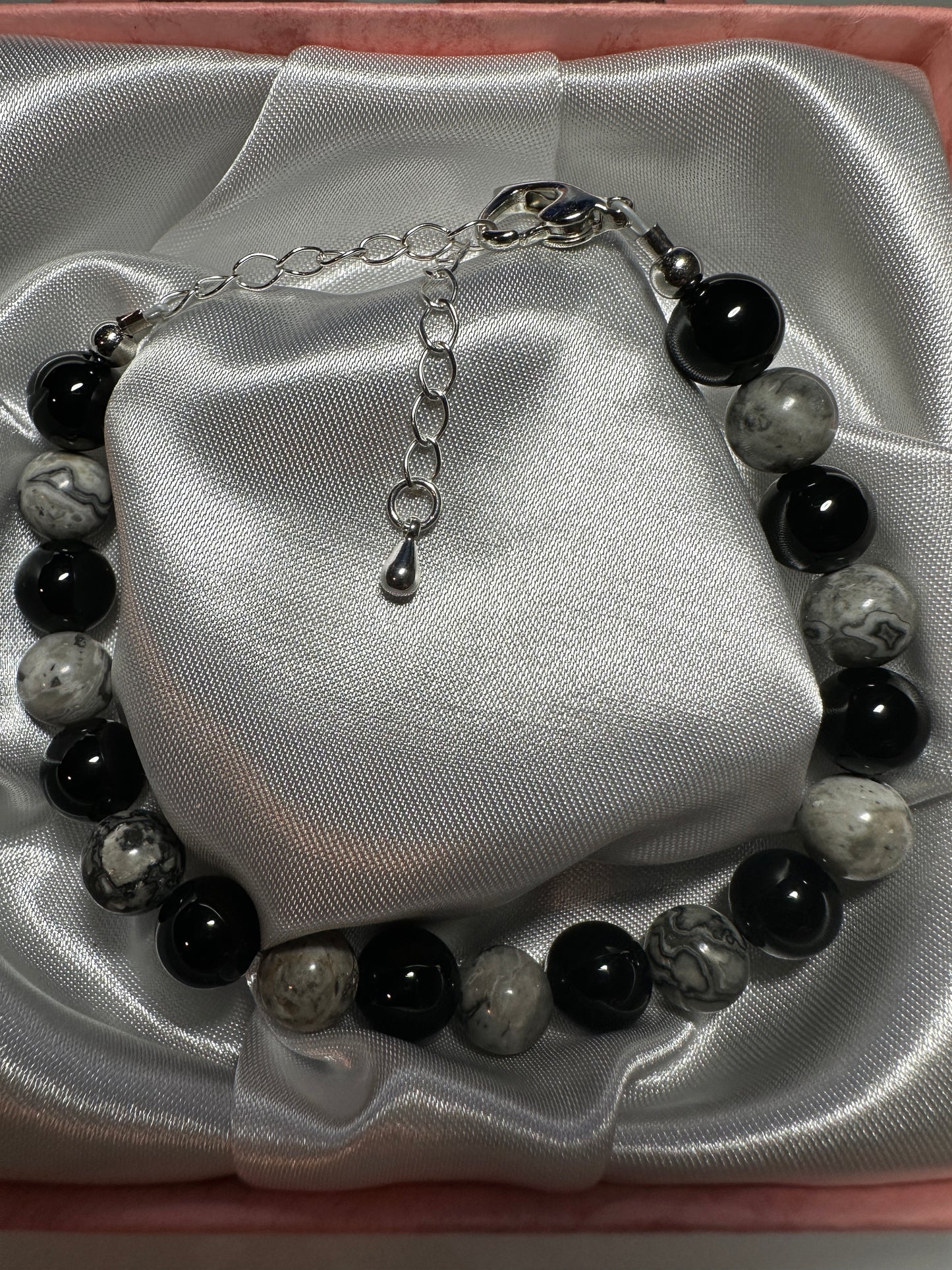 Black Onyx & Map Stone Picasso Jasper 8mm Bracelet