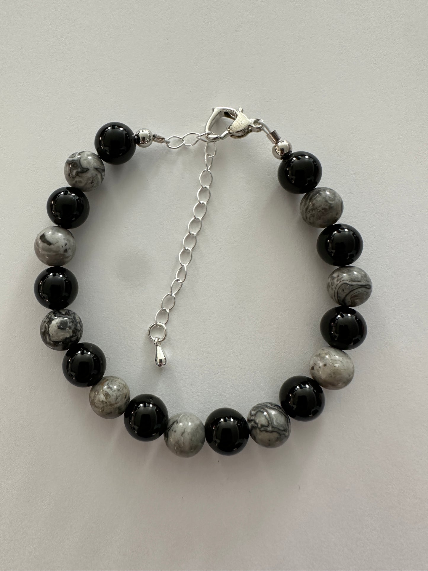 Black Onyx & Map Stone Picasso Jasper 8mm Bracelet